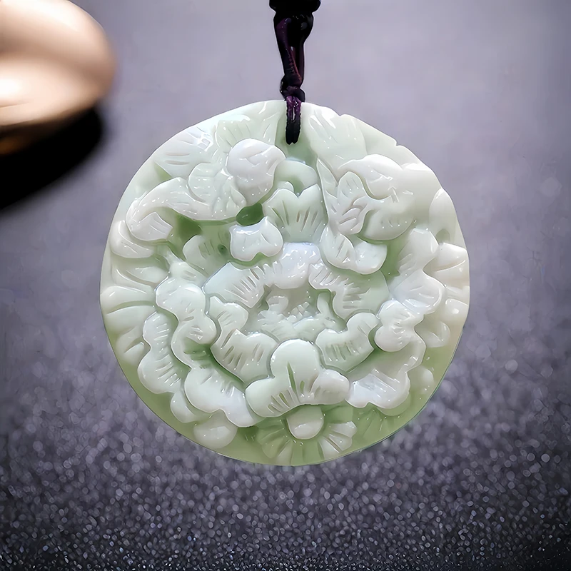 

Green Natural Real Jade Flower Pendant Necklace Stone Gift Fashion Designer Gemstones Talismans Accessories Charm Carved Jewelry