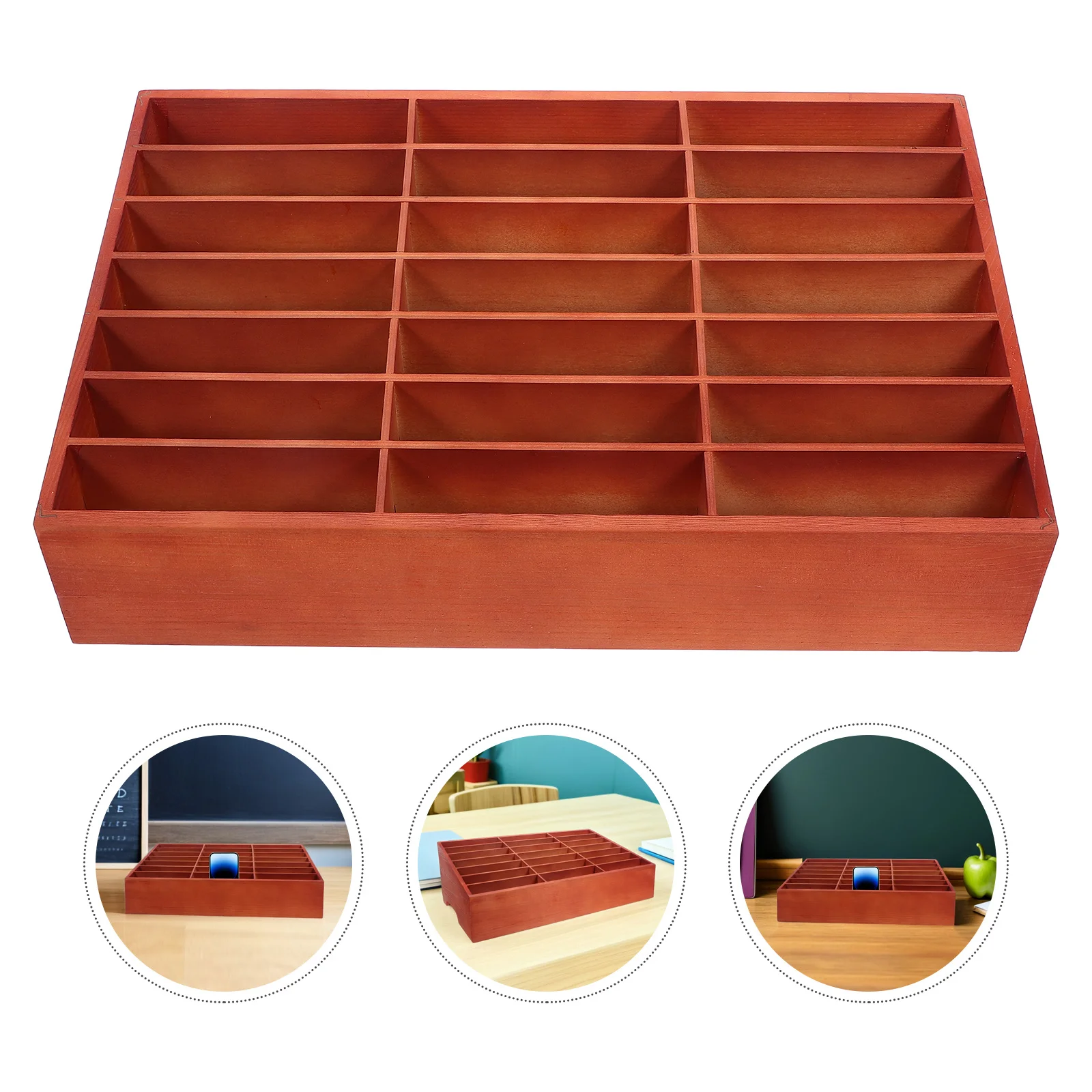 

21 Slot Wooden Cell Holder - Retro Desktop Storage Box for Phones Pens Cards - Mobile Phone Organizer Stand Phone Box