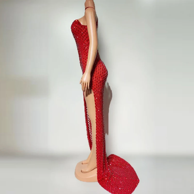 Fashion Women Party Evening Dress Full Rhinestones Festival Outfit Bar Nightclub Dj Ds Stage Catwalk Costume Jazz Wear XS9580