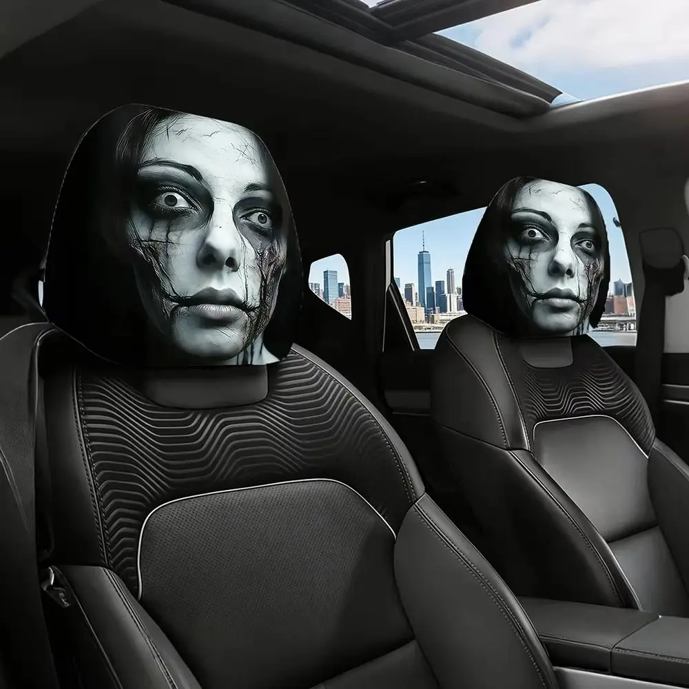Exaggerated Car Headrest Covers Funny Face Expressions Cool Decorations Car Pillowcase Stain-Proof Oil-Proof Soft Comfortable