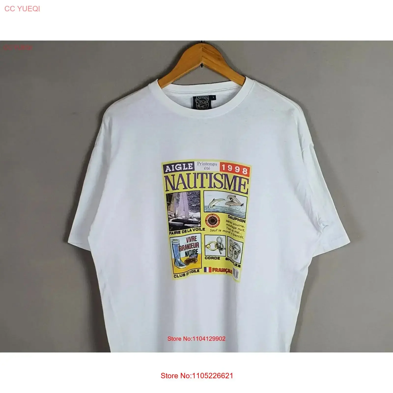 Camiseta vintage de primavera/verano AIGLE Nautisme de 1998, talla grande, rara, marca francesa de moda de los años 90, ropa de calle clásica vintage de los años 90