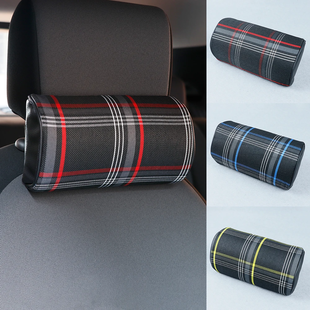 Schwarzer karierter Stoff-Autositz unterstützt Kissen Kopfstützenkissen Kopf-Nackenpolster für MK7 VW Golf GTI MK1-K2 T1 T2 T3.etc