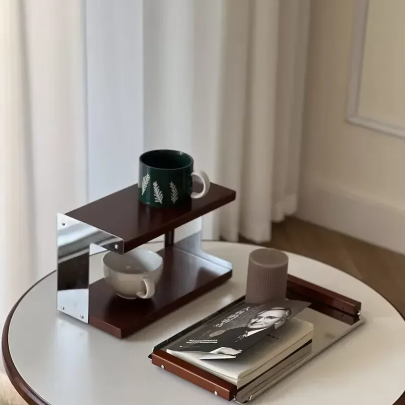 Solid Wood Coffee Cup Storage Rack Desktop Organizer Stainless Steel Mug Holder Stand For Kitchen Countertop Water Cup