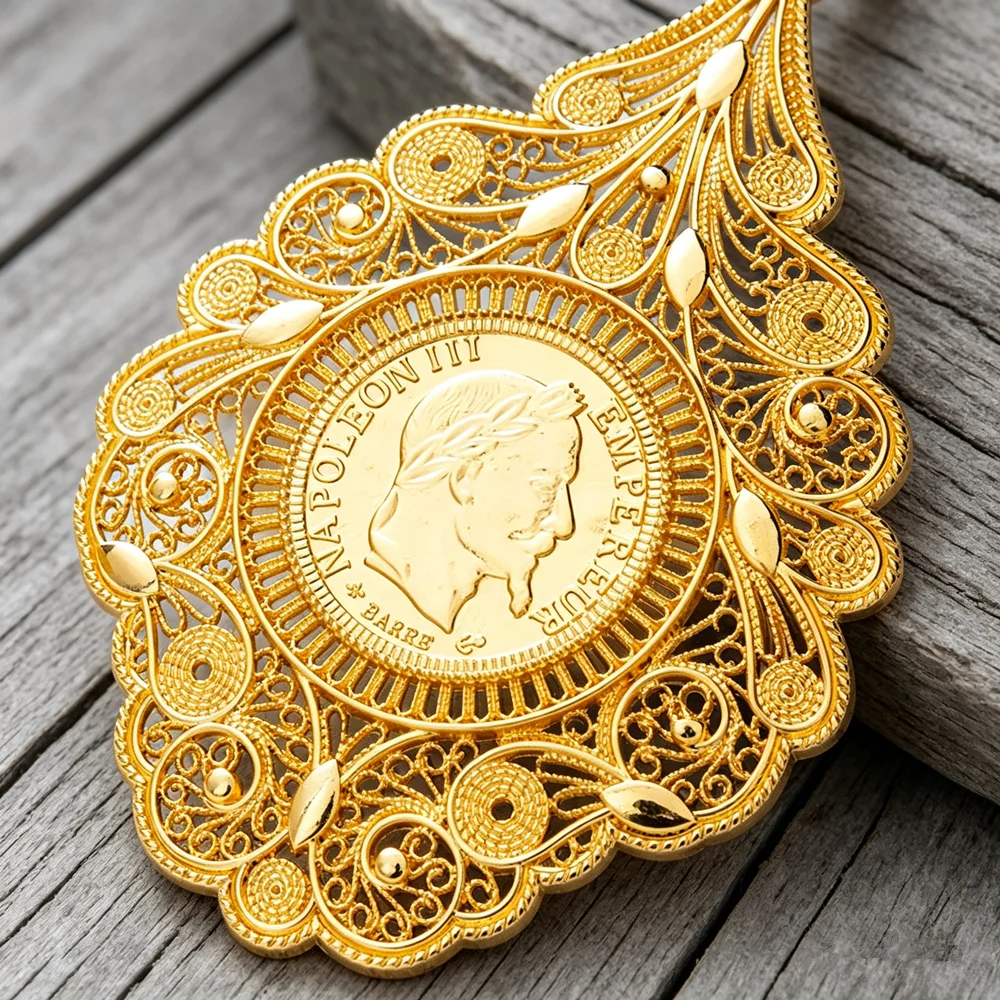 Vintage Gold Coin Pendant Necklace Arab Style Chunky Twisted Chain Necklace Luxury Court Jewelry for Women
