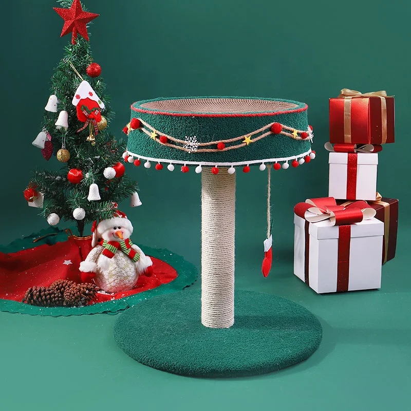 

Indoor Small Cats Kitten Climbing Pole Christmas Scratching Post Creative Cat Tree Tower Condo Cat Scratcher With Hanging Toys