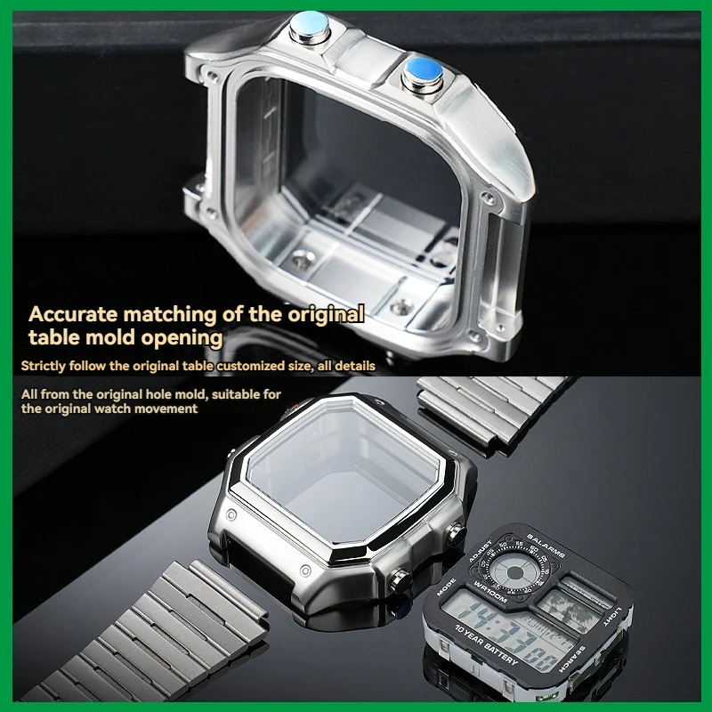 Pour Casio AE1200 boîtier mod kit modification tout métal 4 couleurs boîtier AE-1200 lunette verre étanche anneau kit partie en acier inoxydable