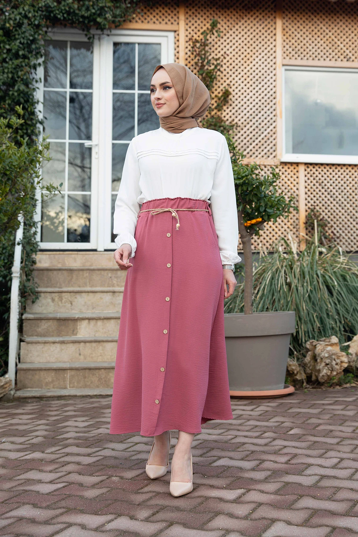 Aerobin Button Skirt E-Dirty Pink