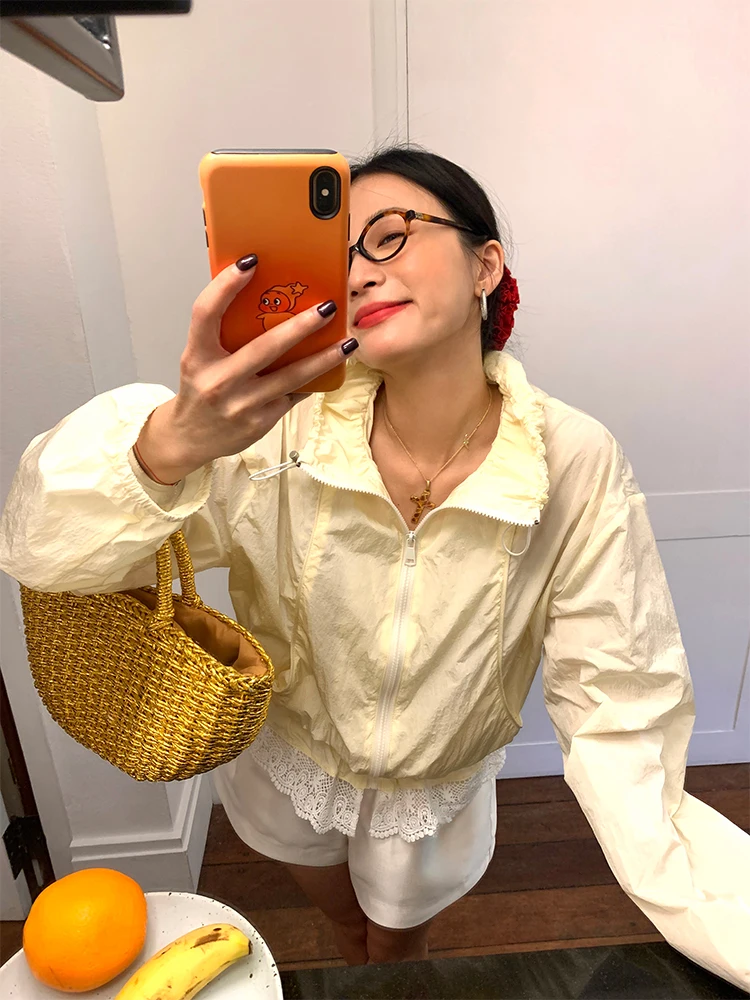 

Women's ort Svel Nylon Jaet 2025 New Summer Faion Sunscreen Clothes Thin Long Sve Yellow Outerwear