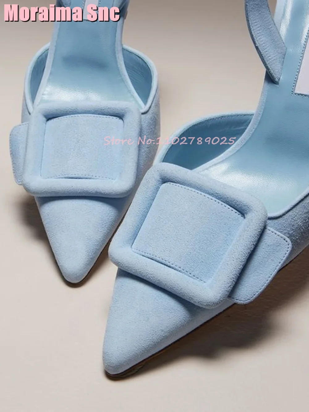 Suede sandal kulit gesper tali belakang, Kasut Stiletto hak tinggi seksi elegan musim panas untuk wanita