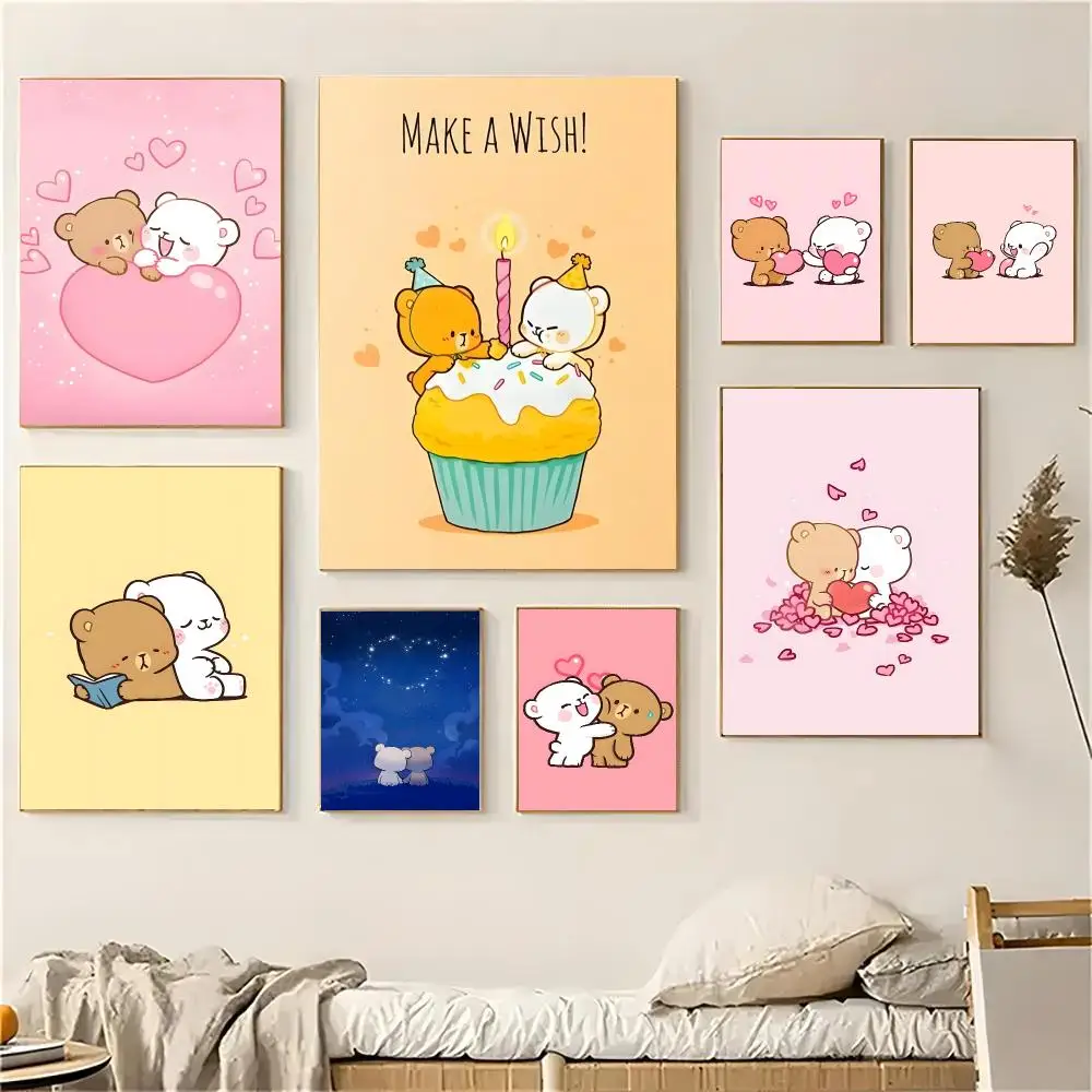 Cartoon Milk And Mocha Poster Self-adhesive Decal Living Room Bedroom Party Bar Decor Moisture-proof Fade-resistant