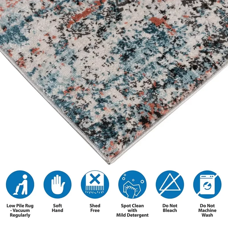 Abstract Distressed Blue Orange Area Rug, Non-Slip Washable Modern Art Carpet for Living Room Bedroom, Stain Resistant Indoor - view 5