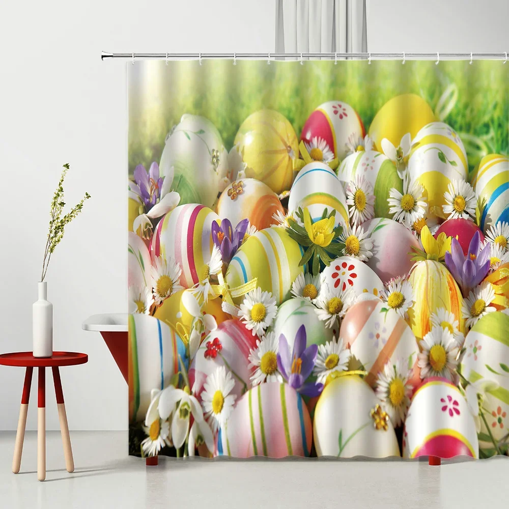 

Easter Egg Bunny Shower Curtain Easter Shower Curtain Bathroom decoration Fabric Waterproof decoration