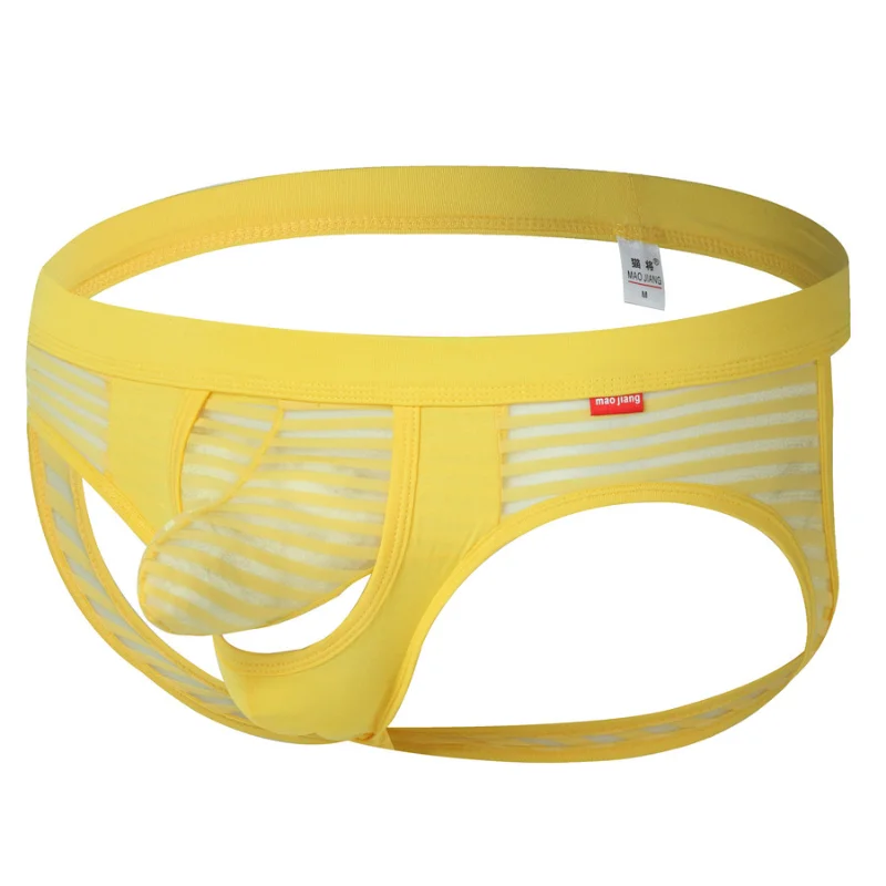 New Men's Sexy Panties Backless Jockstrap String Ice Silk Stripes Transparent Underwear Pouch Separation Underpants