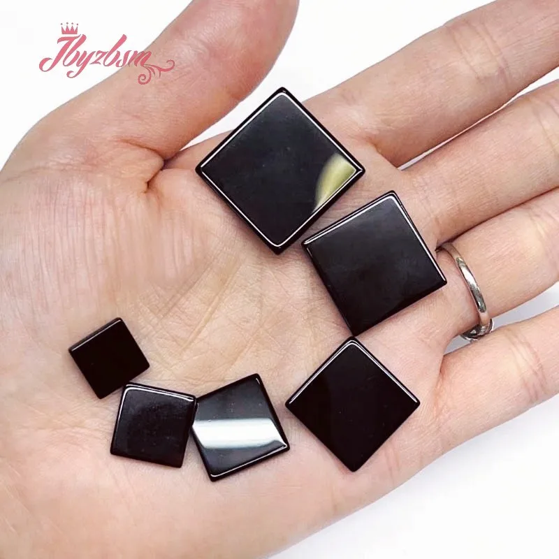 Natural Black Agate Square Double Plane CAB Cabochon Flatback Dome Undrilled Stone Beads For DIY Earring Ring Jewelry Making 5pc