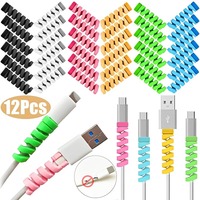 12-1Pcs Cables Protector Silicone Charge Cable Spiral Winder Wire for Phone USB Charger Cable Protective Cover Cable Winder Clip