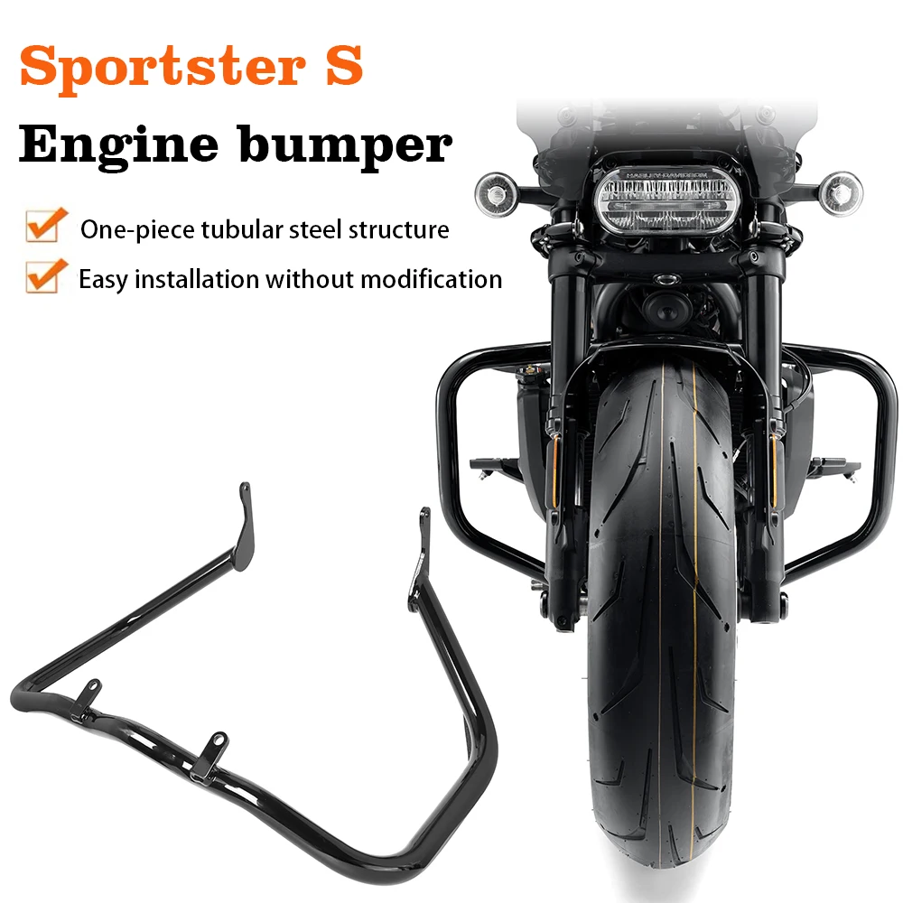 Motorcycle Gloss Black Front Engine Guard Highway Crash Bar Bumper Frame For Harley Sportster S RH1250S 2021-2022