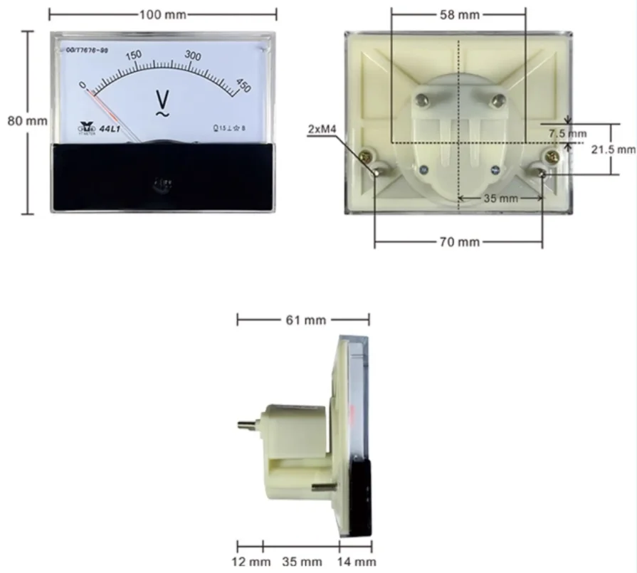 44L1 AC Voltmeter (100V, 250V, 300V, 450V) – Analog Panel Meter (80x100mm) Generator voltmeter