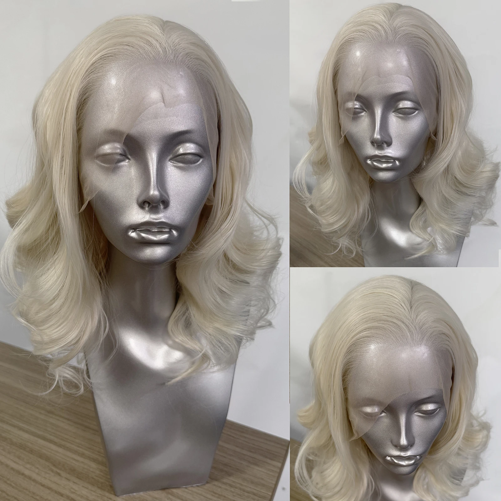 

AIMEYA Platinum Blonde Bob Wig Short Wave Synthetic Lace Front Wigs for Women Natural Hairline Daily Use Wig Heat Resistant