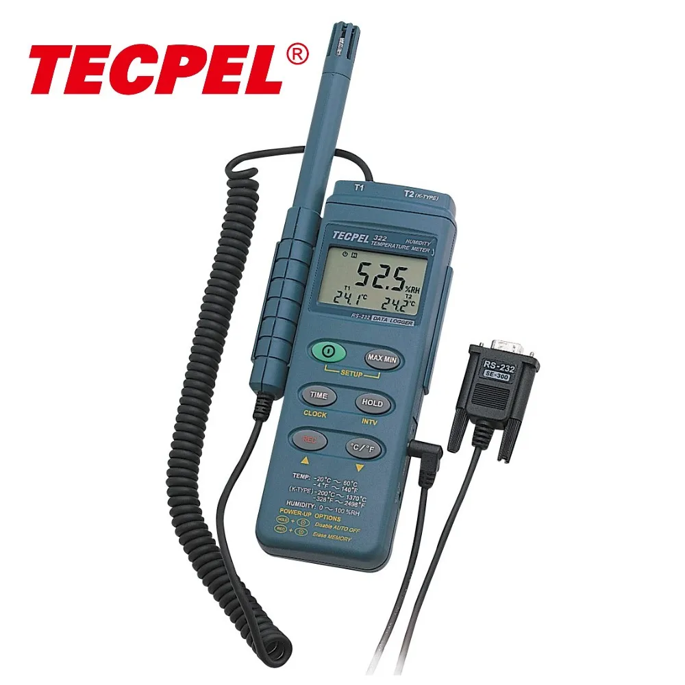 TECPEL DTM-322 Temperature Humidity Data Logger 16,000 Sets 1-60 Min. Recording Interval 0.7C/2.5%RH Accuracy 0.1C/0.1%RH