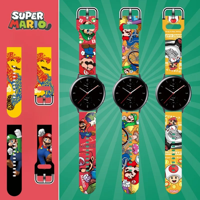 Game Super Marios Cartoon Strap for Samsung Galaxy Watch Xiaomi 20mm 22mm Wristband Bracelet Silicone Bip Strap Birthday Gifts