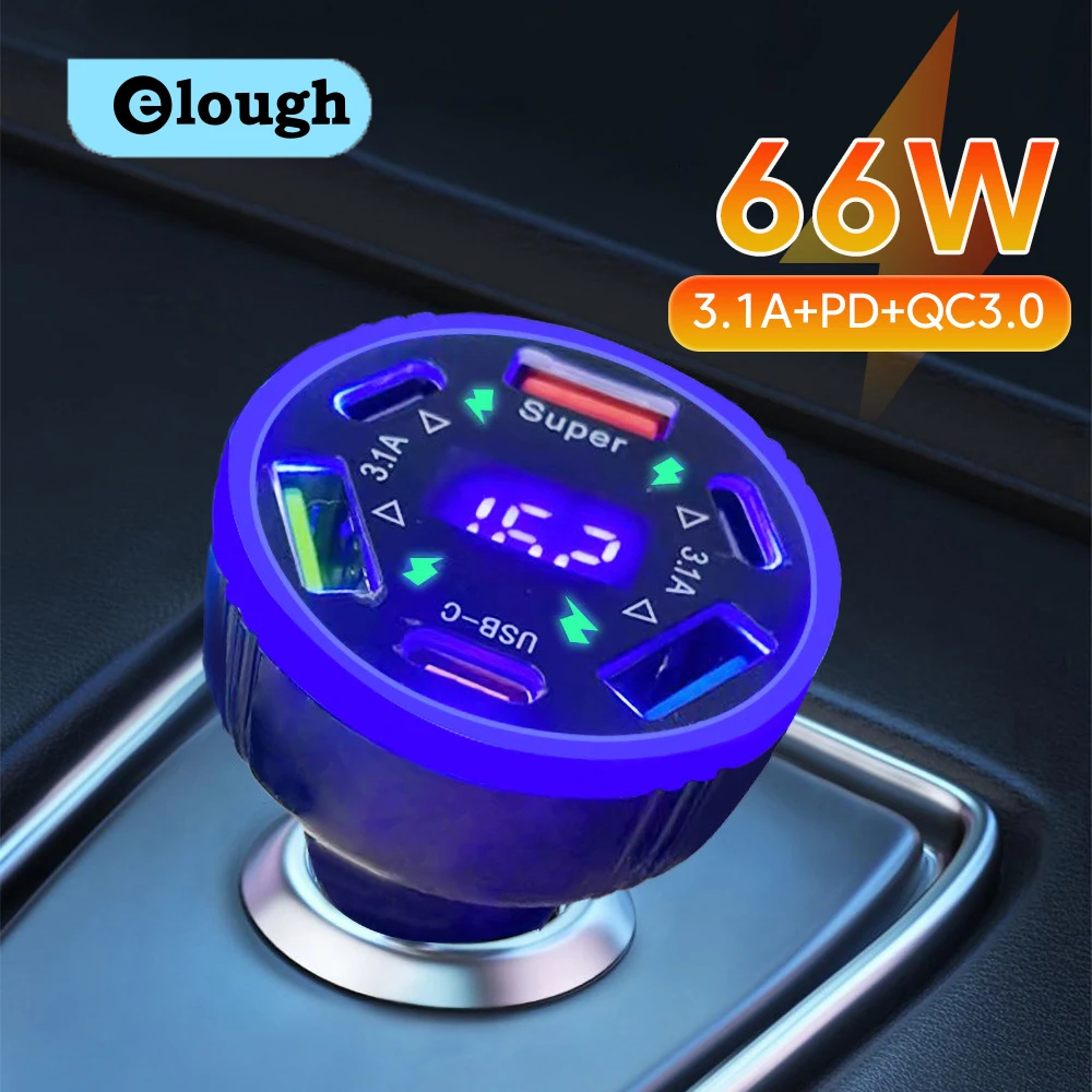 

Красочное 6 портов 66 Вт автомобильное зарядное устройство быстрая зарядка 3USB + 3PD цифровой дисплей автомобильное зарядное устройство для прикуривателя для iphone Samsung Huawei Xiaomi