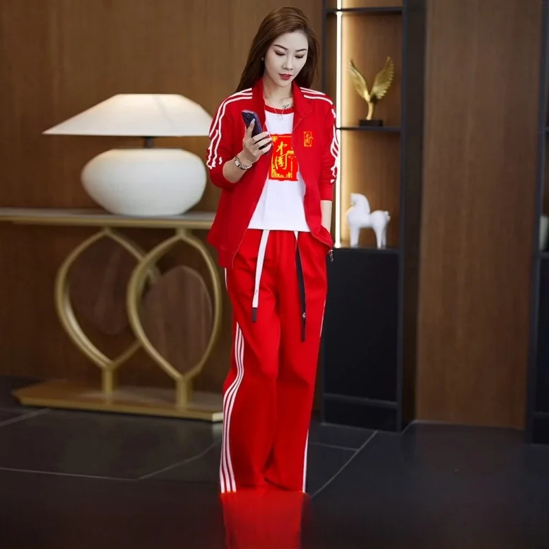 

Красный женский костюм для фитнеса и танцев Tee Bars: повседневная спортивная одежда с длинным рукавом из дышащего хлопка для весны, осени и зимы