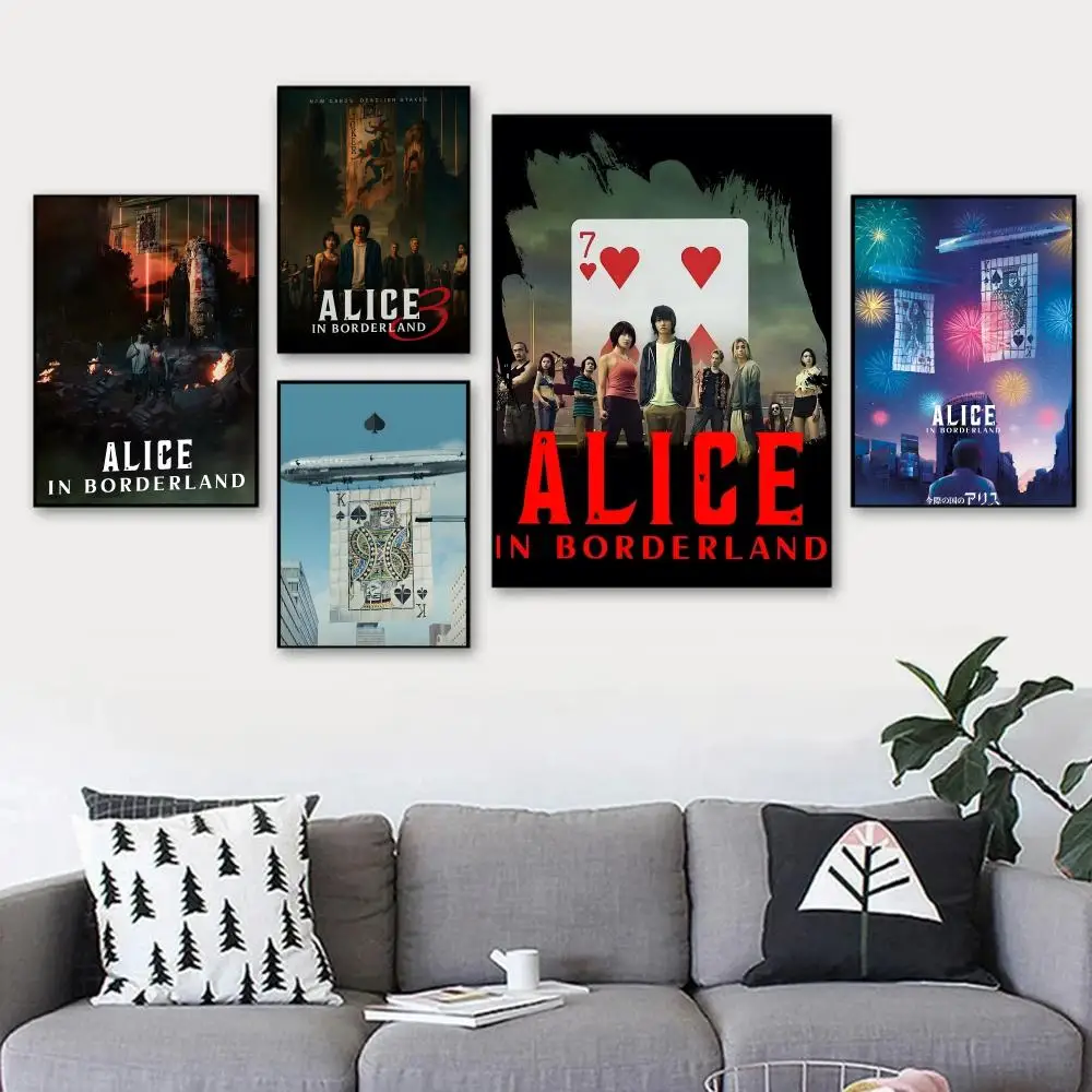 تلفزيون أليس في بوردرلاند اللوحة الخط HD طباعة تجعد الحرة جدارية الفن صور لغرفة المعيشة ديكور جدران المنزل قماش