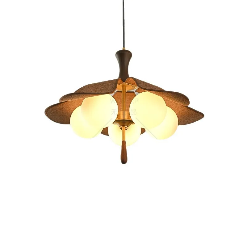 منتصف الطراز القديم الزجاج قلادة أضواء حماية العين الجوز اللون الرجعية غرفة المعيشة وابي سابي غرفة نوم LED الثريات المعلقة #5