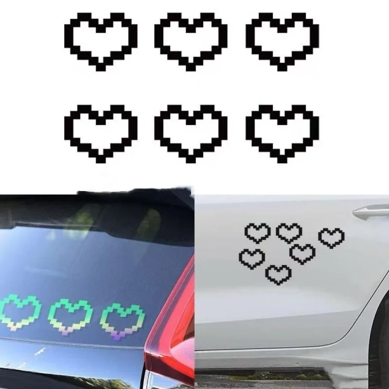 6 Stück Mosaik herzförmige Pixel herzförmige Autofensterdekoration, wasserdichte Scheinwerfer- und Rücklicht-Dekorationsaufkleber – Detail 4