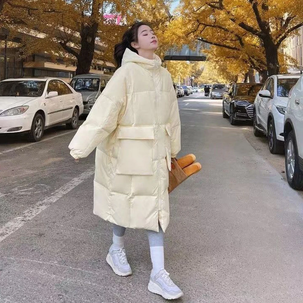 Chaqueta acolchada de algodón para niña, abrigo cálido, holgado, acolchado, sección larga, versión coreana, color amarillo leche, invierno, 2024