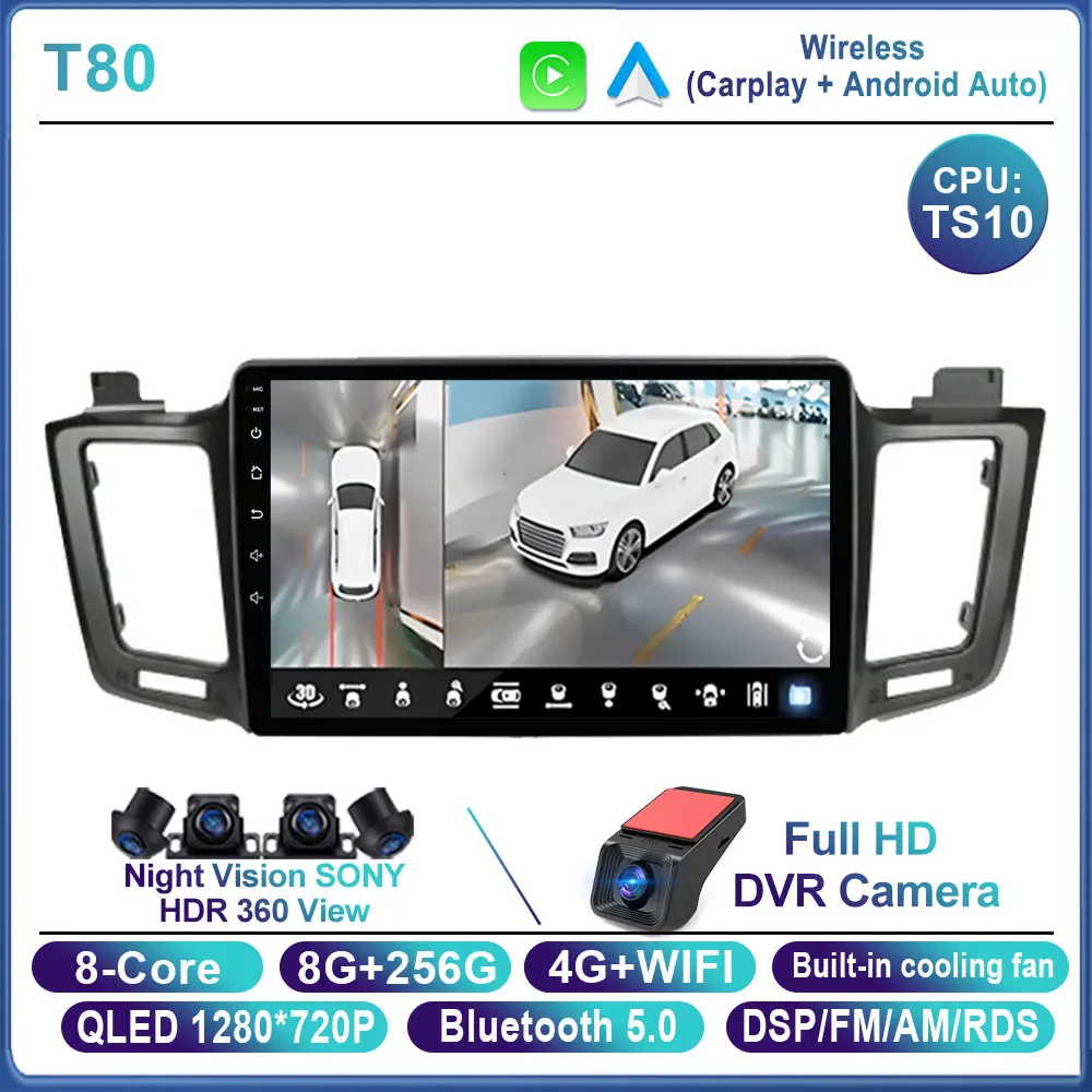 Android 14 autoradio voor Toyota RAV4 2014 2015 2016 2017 2018 LHD, touchscreen, Auto Carplay, DSP, GPS, QLED scherm, WIFI, geen 2Din DVD