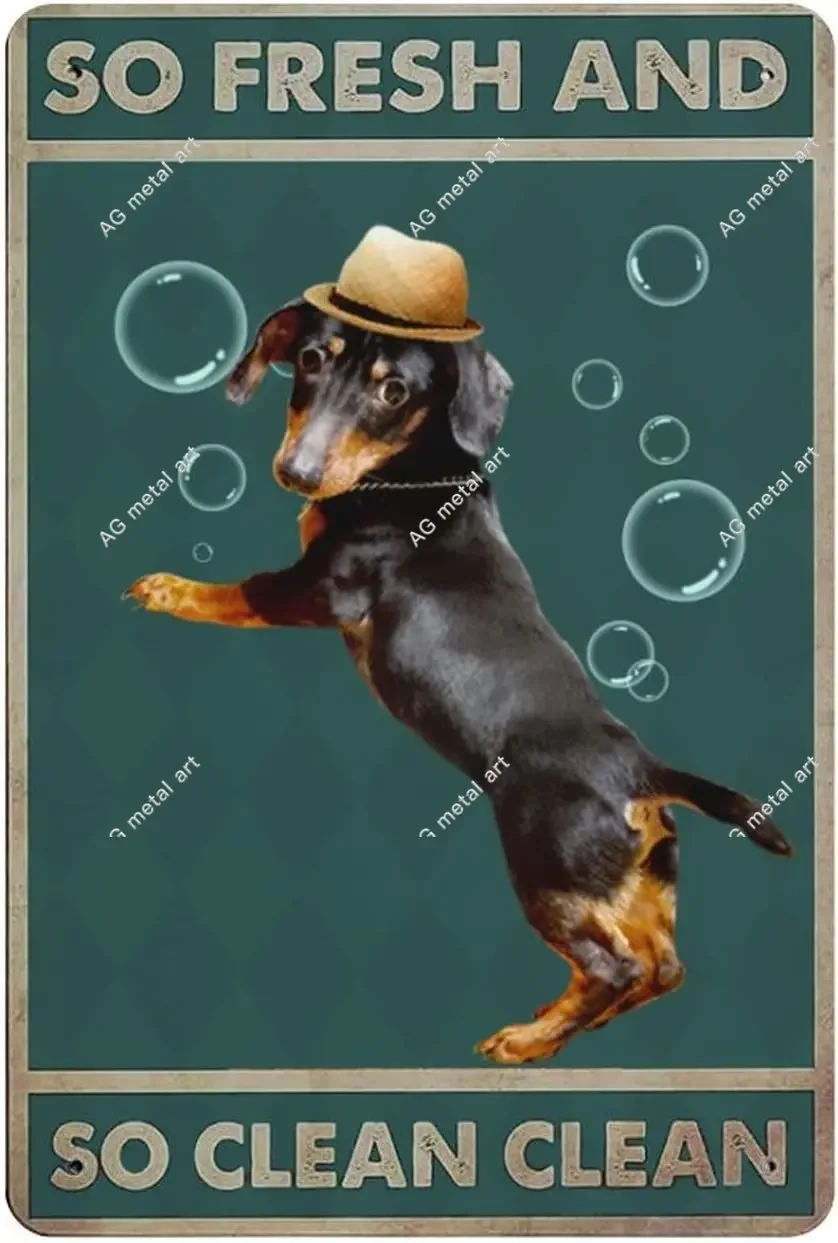 

Allijune Bathroom Dachshund Sign So Fresh and Clean Poster Funny Wall Decor Metal Tin Sign House Retro Vintage Tin Sign
