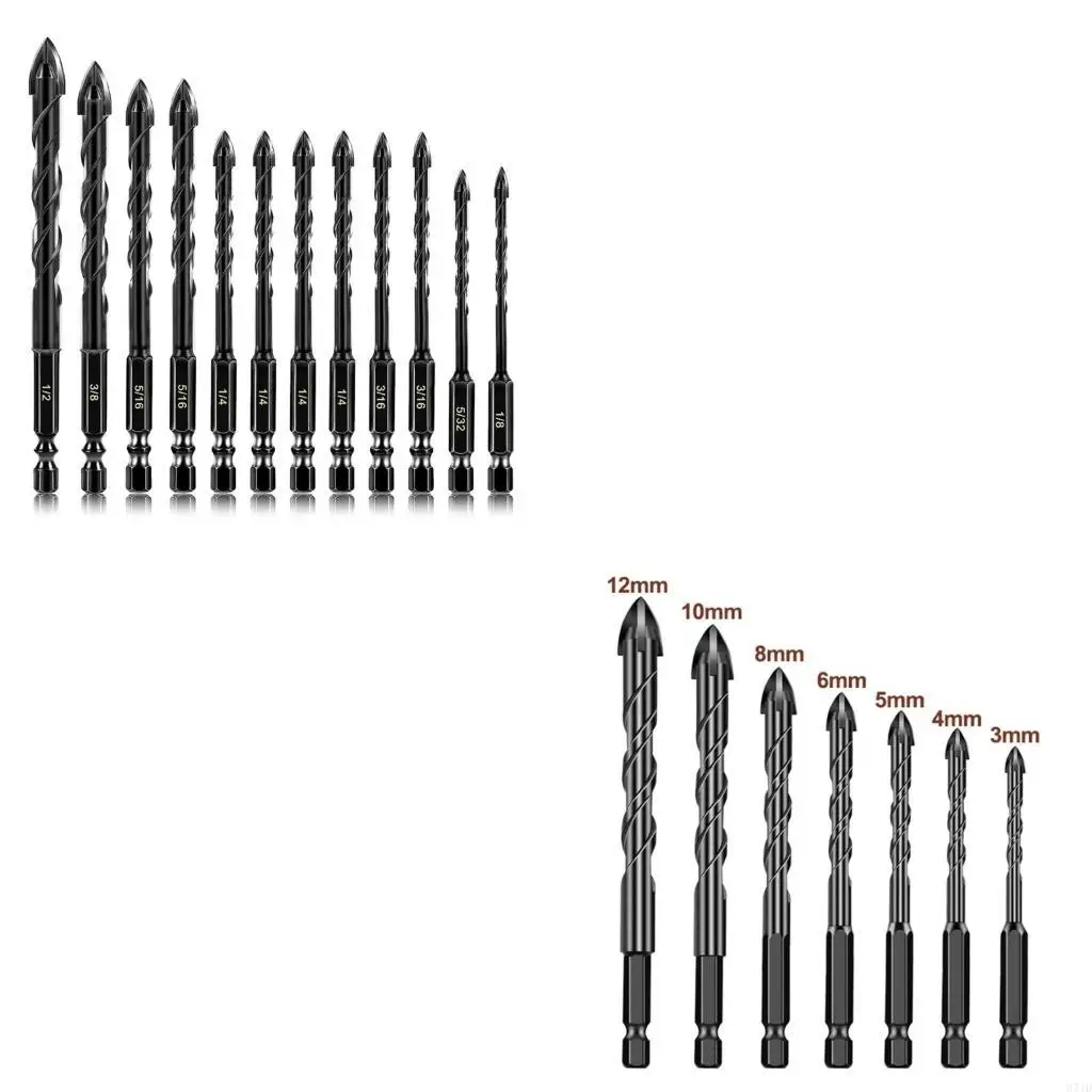 

12Pcs Drill Bit Set Suitable for Cement Glass Ceramic Projects Drilling in Concrete and Glass with High Durability 37JD