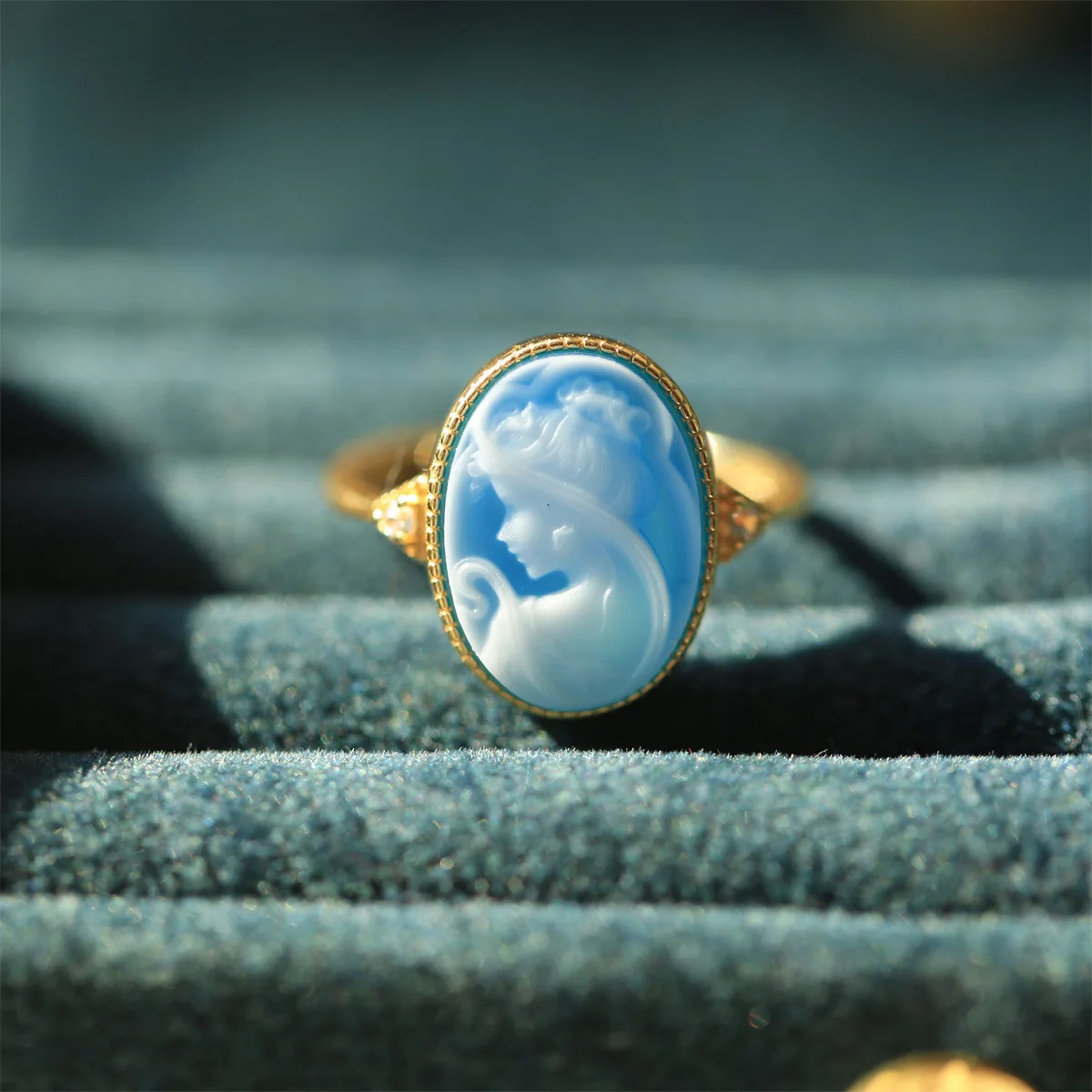 S925 Silver 18k Gold-plated Colorful Agate Relief Ring For Women Girls Vintage Beauty Girl Ring Fashion Jewelry Gift