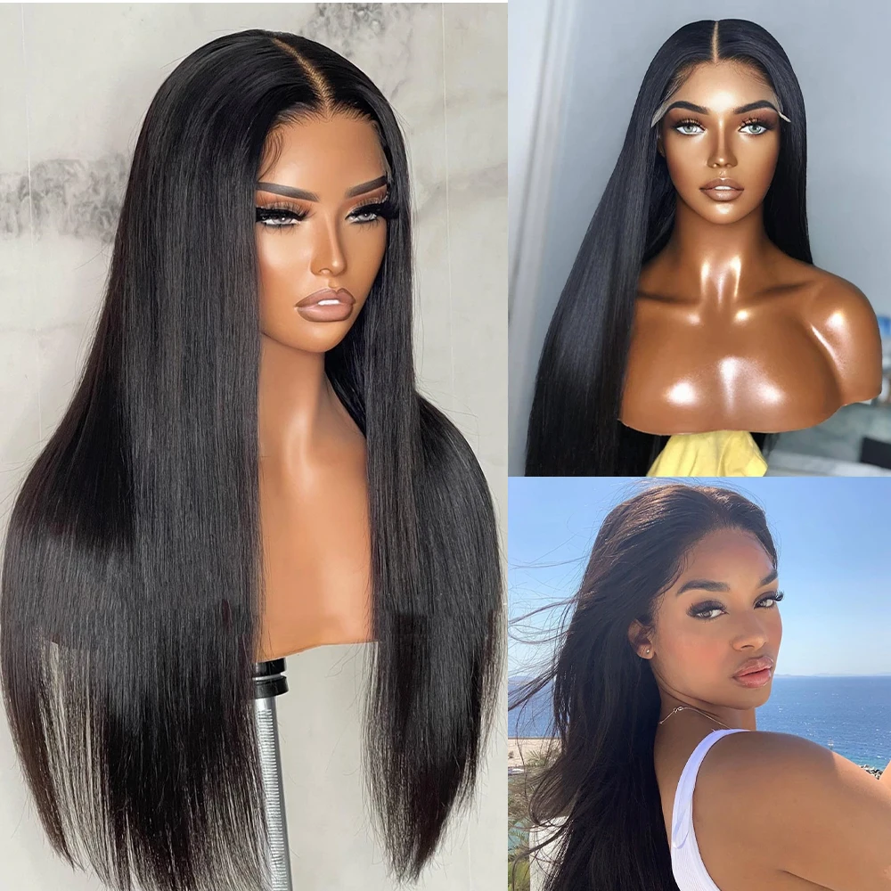 Parrucche diritte per ossa senza colla Pronto per andare Parrucche frontali in pizzo HD 13 × 6 densità 400 Parrucche per capelli umani vergini brasiliani Remy 30 36 pollici