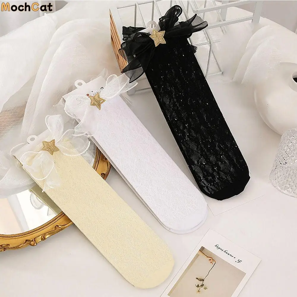 

Lovely Sweet Cotton Hollow Out Bow Multi-color Lace Kids Hosiery Girls Long Socks Korean Style Stockings Knee High Socks