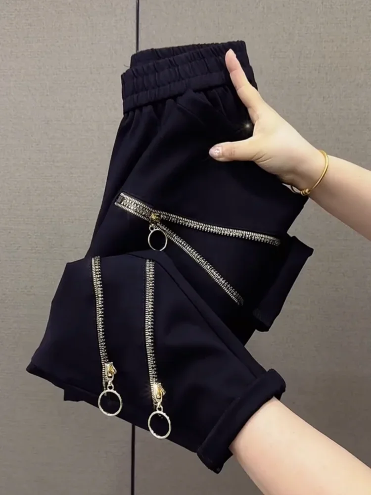 النسخة الكورية سستة تصميم الربط فضفاض هارون بانت المرأة موضة الشارع عالية الخصر تسع نقاط مستقيم الساق بنطلون