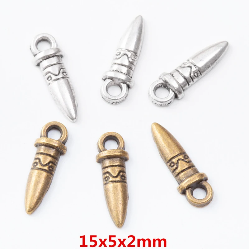 200pcs 15*5MM Fashionable Summer And Autumn Minimalist Multi-Color Retro Zinc Alloy Weapon Bullet Pendant, Girls' Boutique Jewel