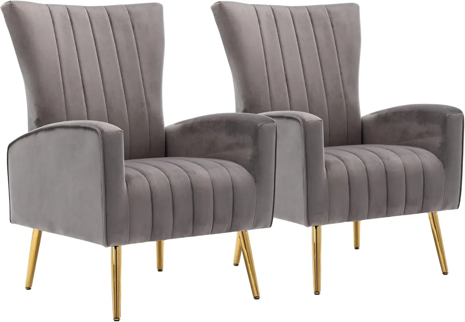 Velvet Accent Chairs set of 2, Fabric Upholstered Accent Chair for Living Room, Wing Back Mid Century Modern Arm Chair,