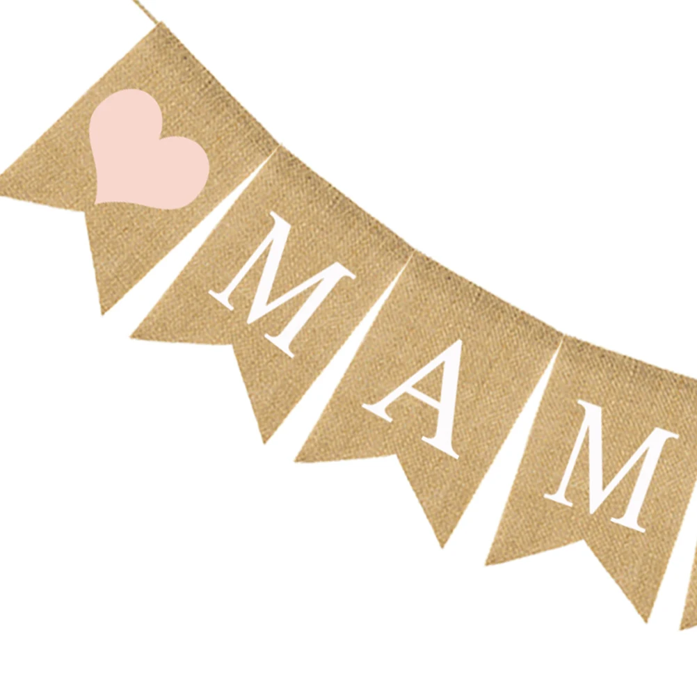 

Pink Heart Linen Burlap Bunting Banner Party Decoration Swallowtail Pull Flag Wall Window Tree Branch Decor Letters