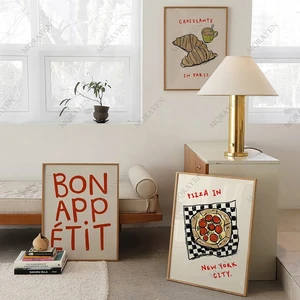 Retro Cook Bon Appetit Zitate Poster Paris Croissants Pizza Impressionen Gemälde im Bildschirm Küchengeschäft Wandkunst Fotos Schlafzimmer Dekoration 8 Hauptverkaufsdekoration Pizza - №8