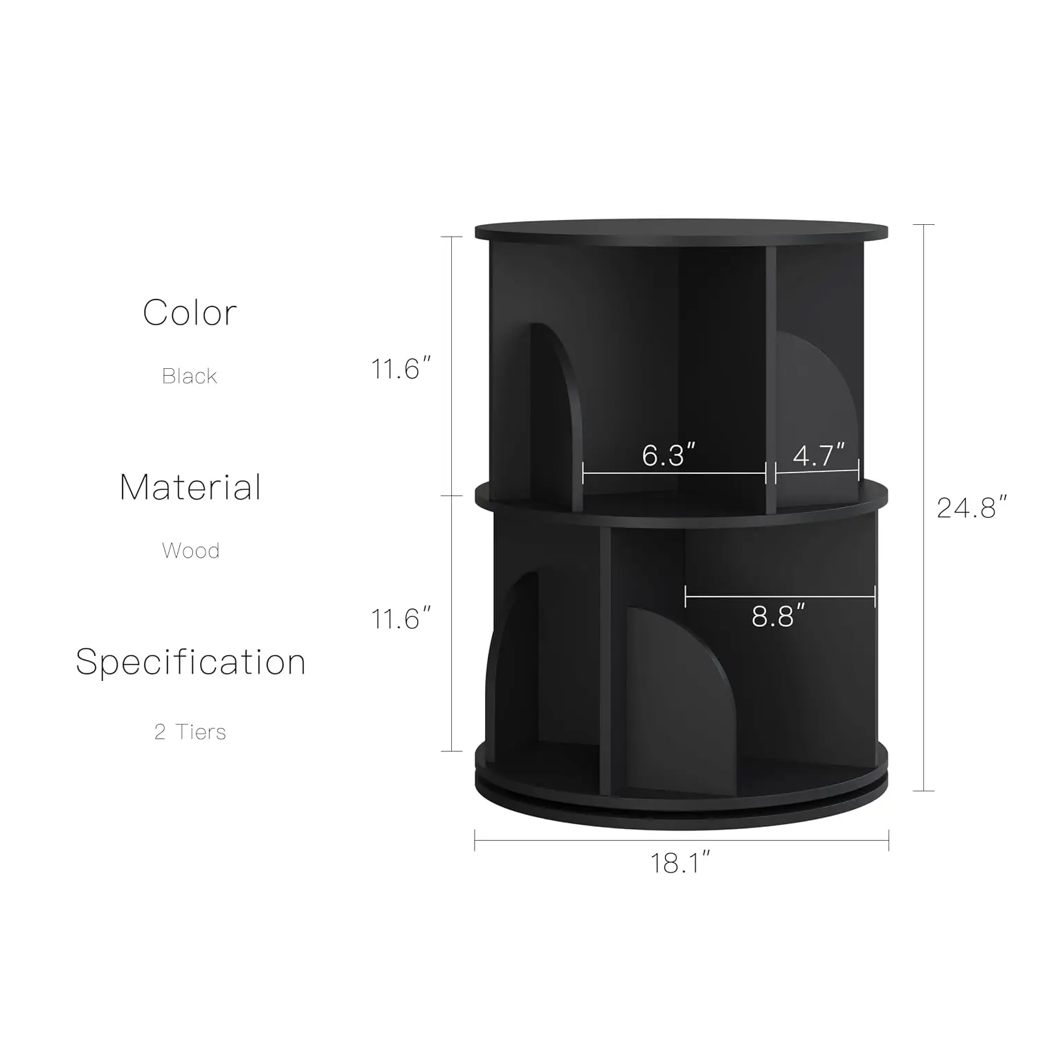 Rotating Corner Bookshelf 360 Display Floor Standing Narrow Wood Storage Rack Organizer Bedroom Living Room 2 Tiers, Customized