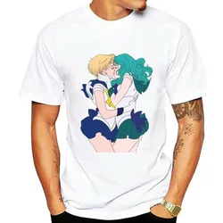 Uranus Neptune Sailor Moon Anime Girls Men Printed White Cotton T-Shirt Top Big Tall Tee Shirt