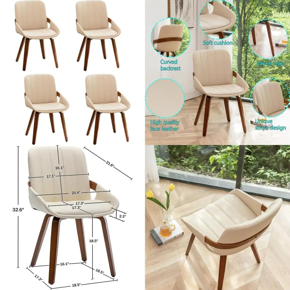 

Обеденные стулья из искусственной кожи в современном стиле середины века с бамбуковыми спинками и ножками из массива дерева