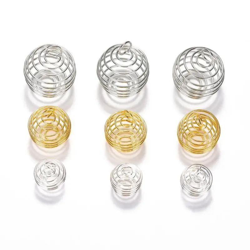 Spiral Metal Cage Charms 10Pcs Gold Silver Hollow Pendant Findings for Custom Personalized DIY Jewelry Making