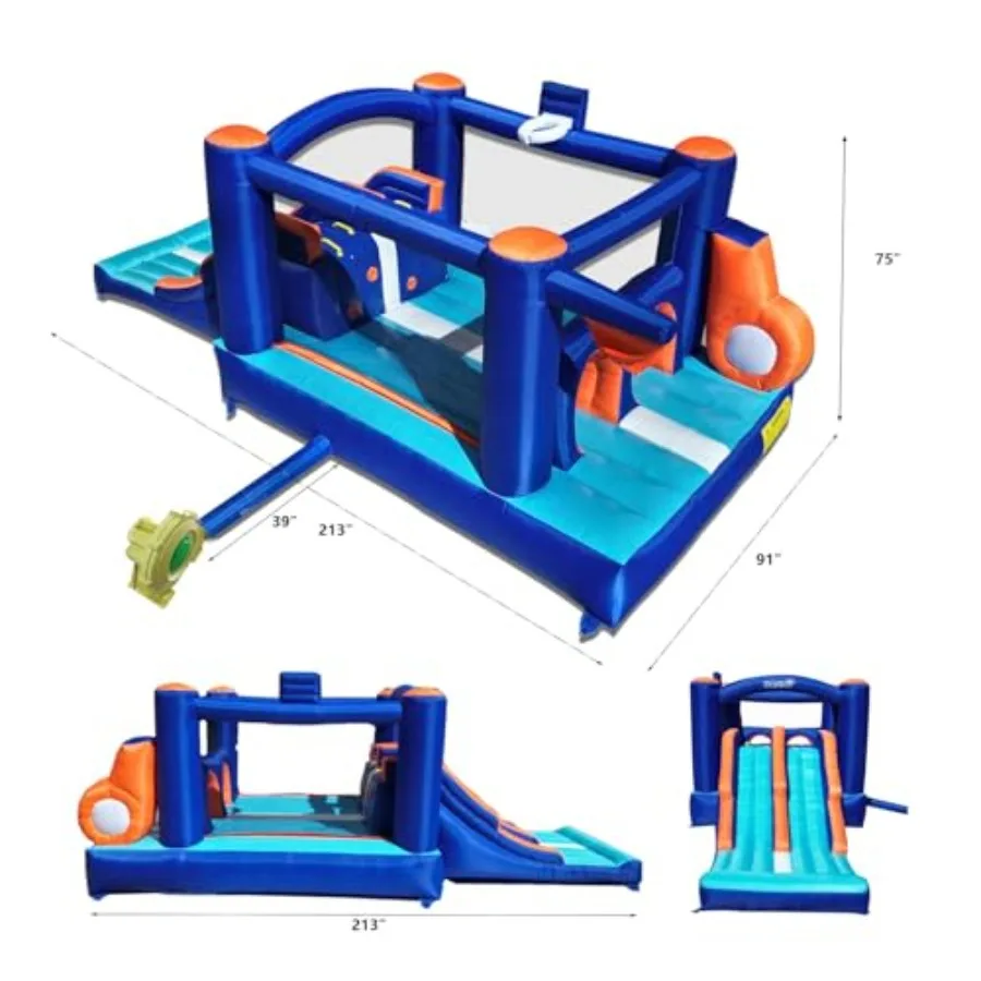 Casa gonfiabile per corsi di ostacoli per 2 diapositive da corsa, tunnel dell'area di salto e pareti da arrampicata con ventilatore per interni o esterni