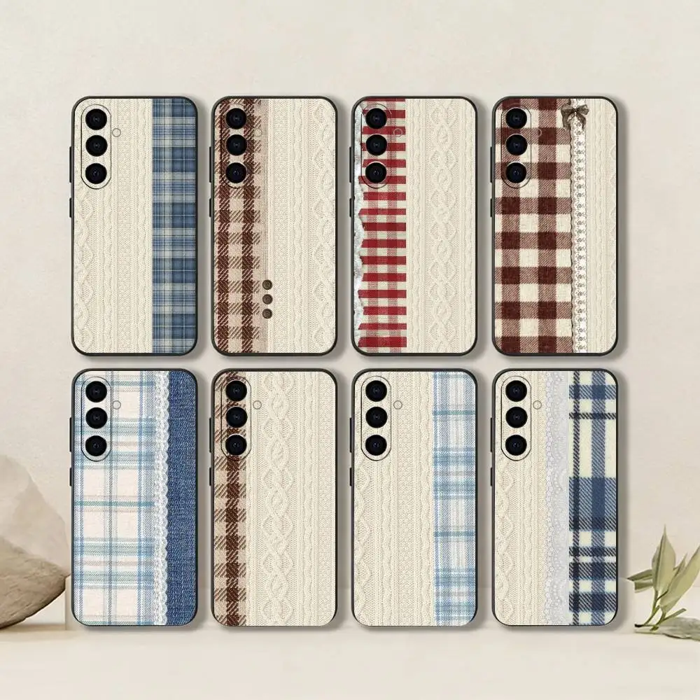 Splicing grid style   Phone Case For Samsung Galaxy A73,A72,A71,A70,A53,A52,A51,Soft Silicone Black Cover