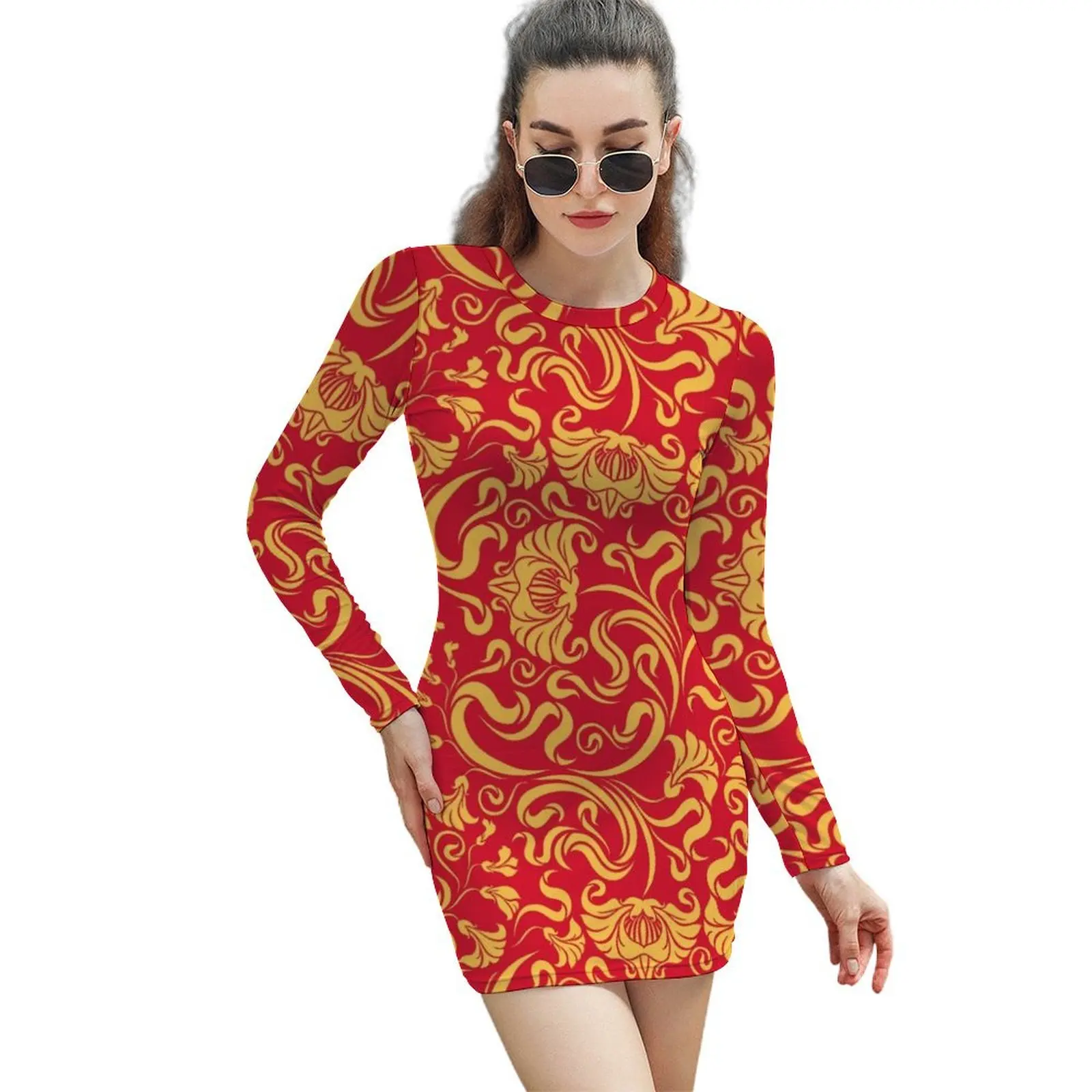 

Iowa - Floral Long-Sleeved Sheath Dress prom dress 2024 long sleeve dresses Dresses for wedding party Women's evening dress