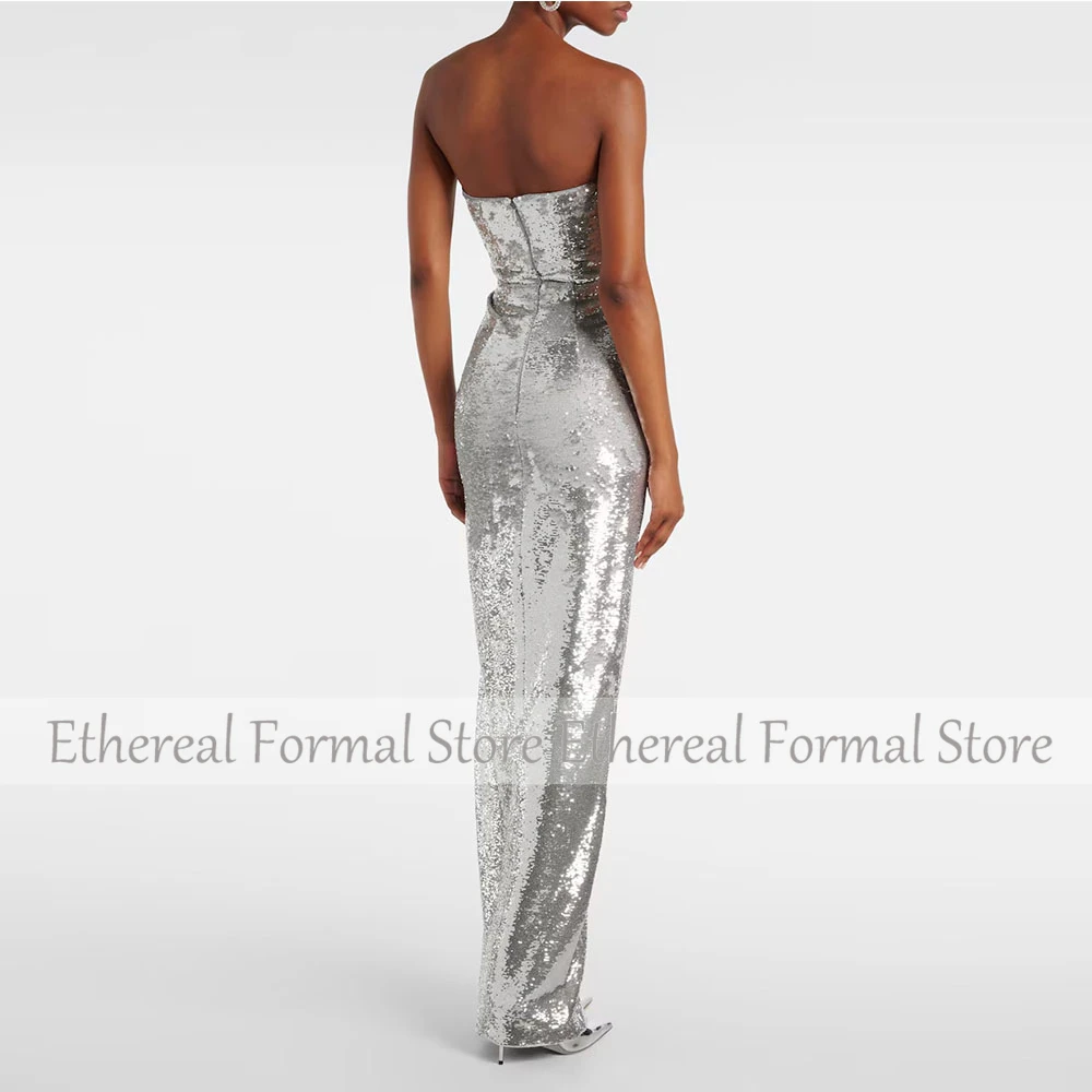 Sliver Sequin Evening Gown For Wedding Mermaid Formal Party Dress Floor Length Prom Dress Sleeveless Saudi Arabia Dress image 2
