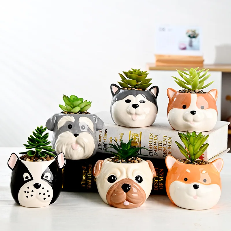Cute Puppy Succulent Flower Pot Ceramic Home Decor Desktop Ornament Animal Plant Pot Living Room